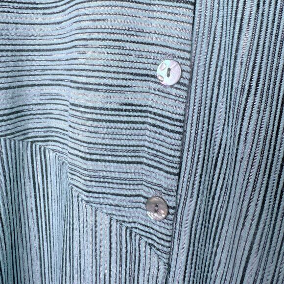 Michael Tyler Womens Small Green Striped Button Front Blouse Asymmetrical Hem - Picture 8 of 14